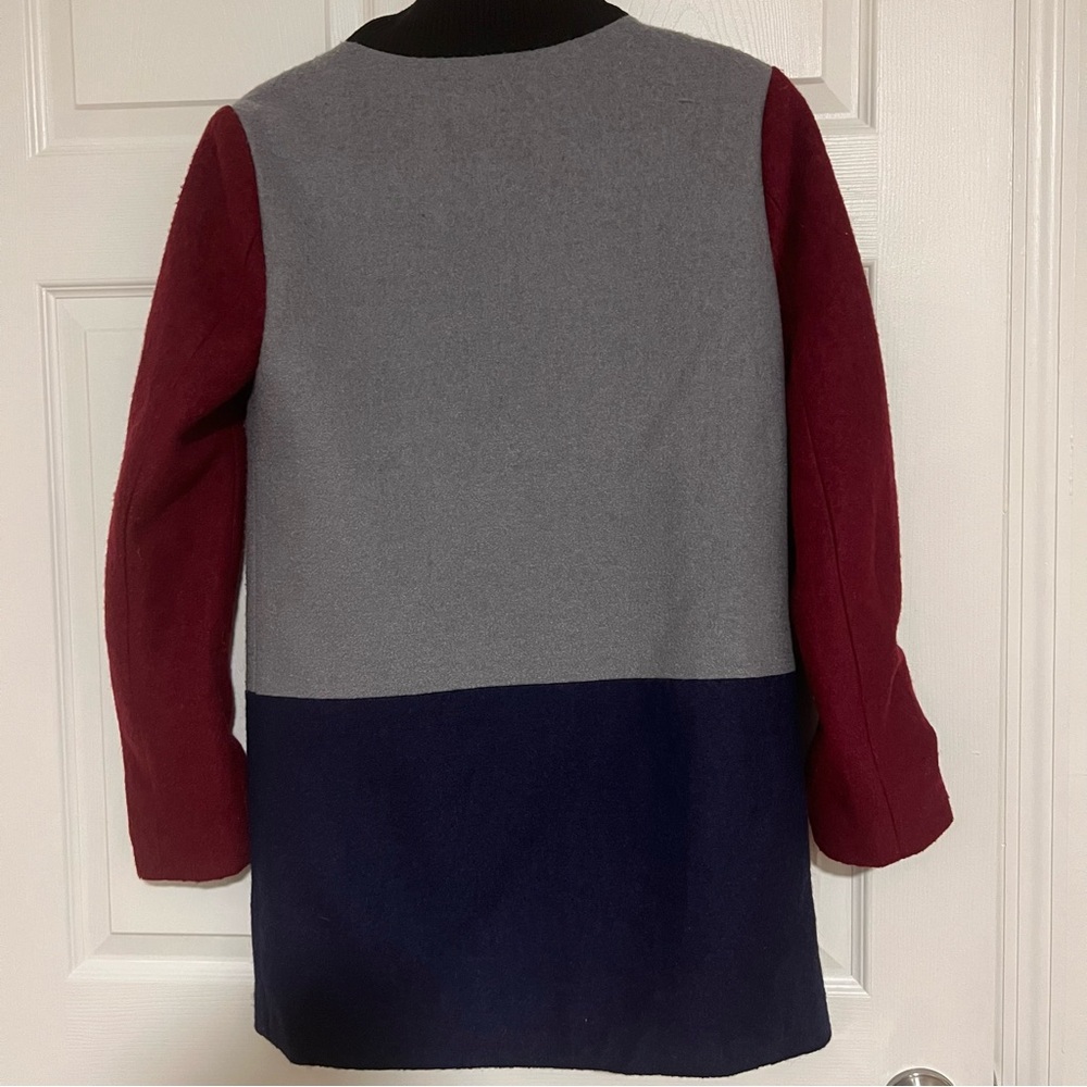 Lucy Paris Wool Blend Colorblock Coat in Gray, Navy & Burgundy Size S - Picture 2 of 2
